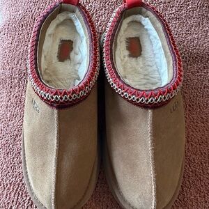 UGG Brown Suede Slippers with Red Accents